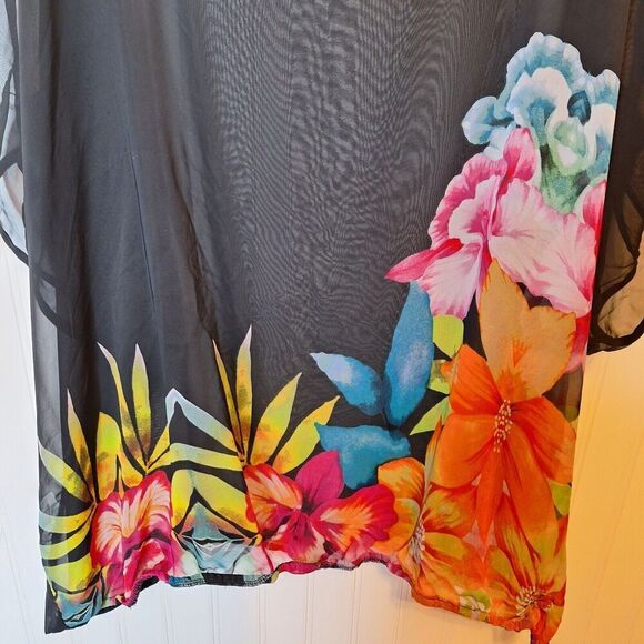 Maurice’s Size 3 US 24/26 Pullover Blouson Top Sheer Black Floral Cold Shoulder - Picture 7 of 14